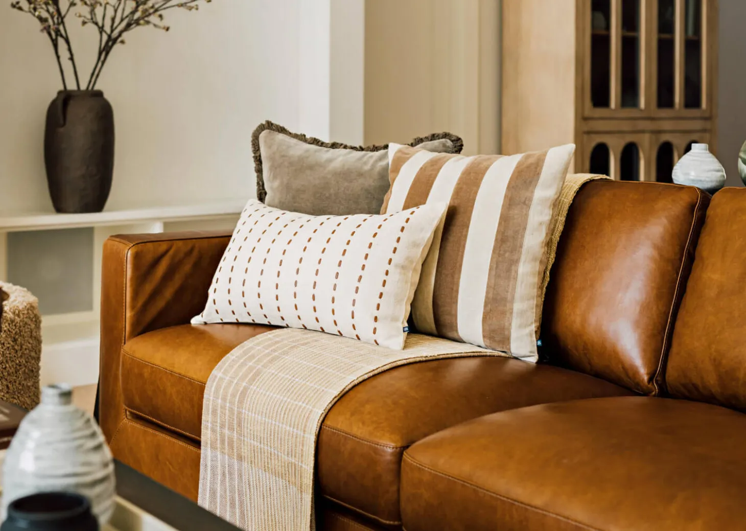 Gaetano Leather Sofa -Saddle Tan