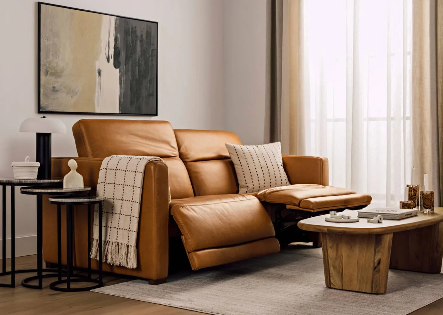 Jaxon Leather Reclining Sofa -Zen Toffee