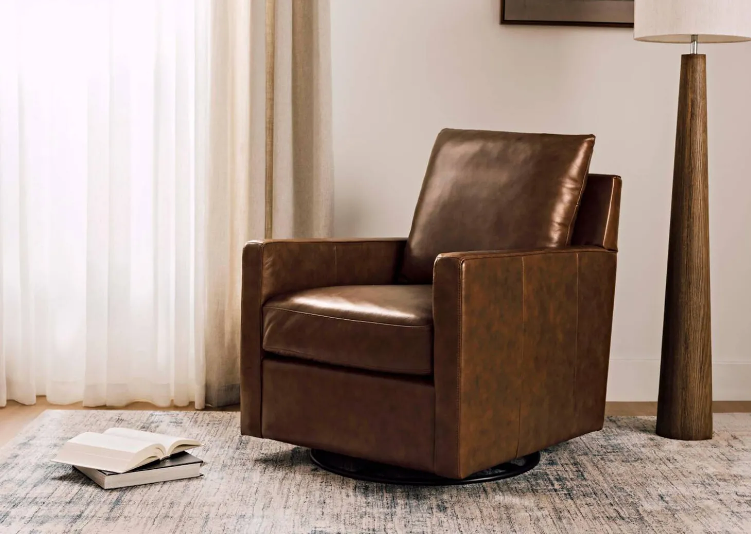 Sadie Leather Swivel Armchair -Arlo Rum